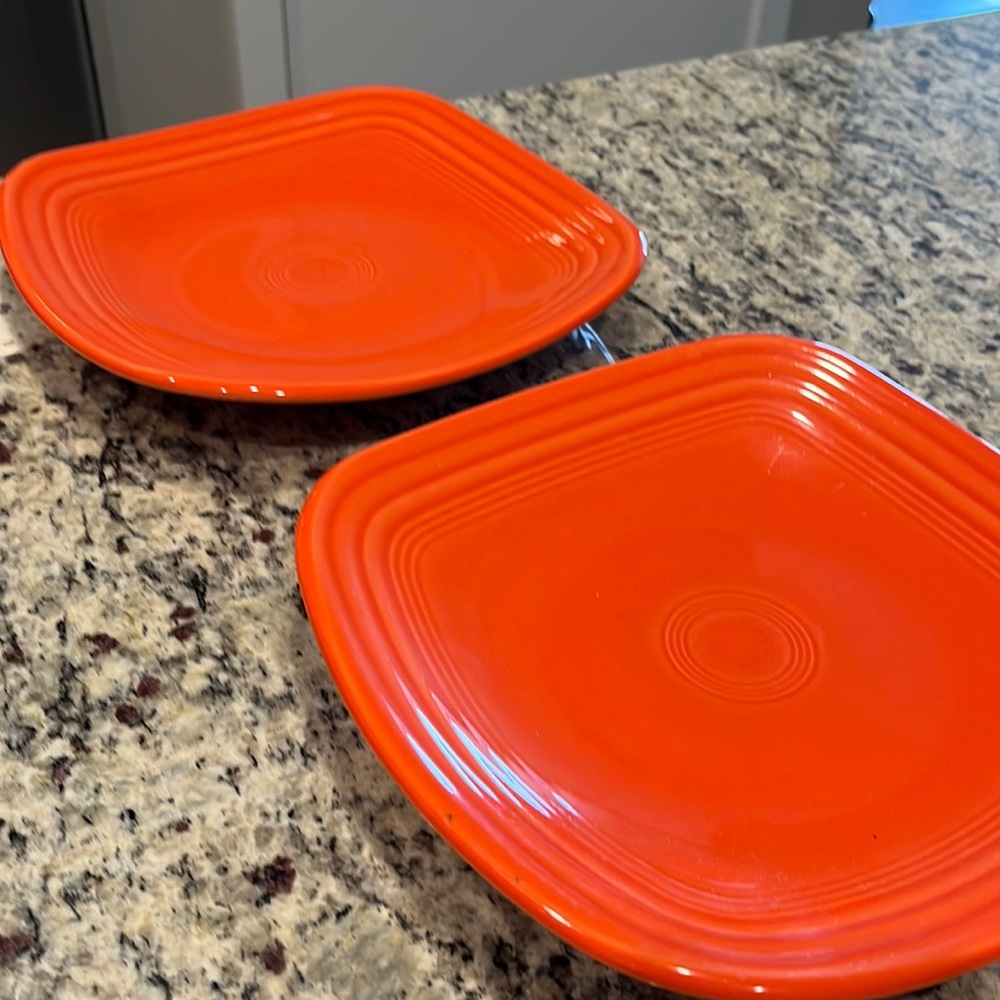 Square Fiesta plates, Poppy. Set of two.
